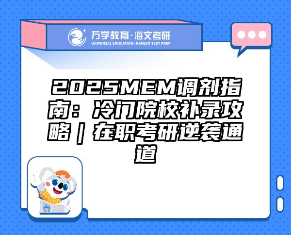 2025MEM调剂指南：冷门院校补录攻略｜在职考研逆袭通道
